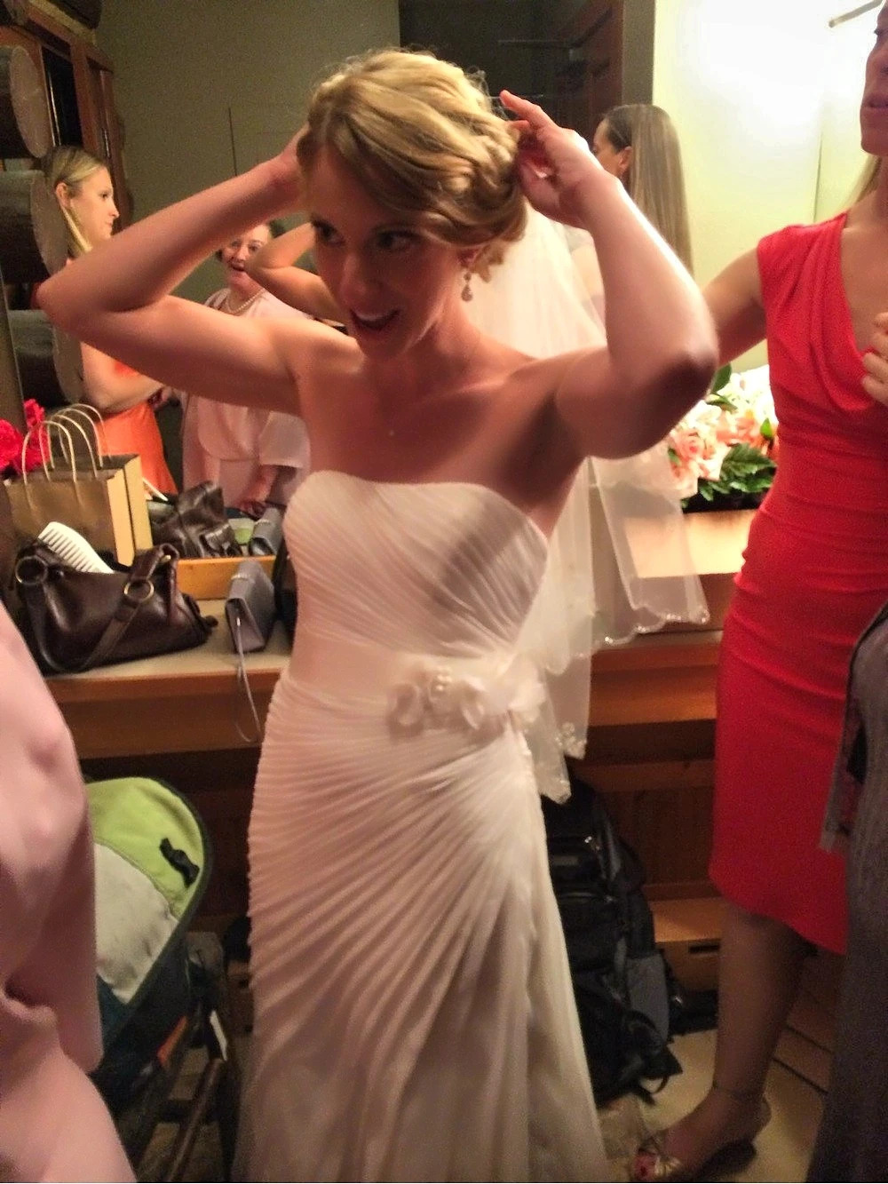 Strapless Pleated Wedding Dress in White Like New